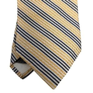 MARK PENDLETON yellow blue & white seersucker silk luxury tie